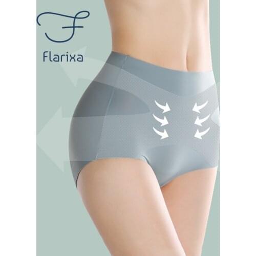 Flarixa Womens Panties Ice Silk Seamless High Waist Shaping Silk Antibacterial Breathable Large Size Triangle Shorts Underwear
