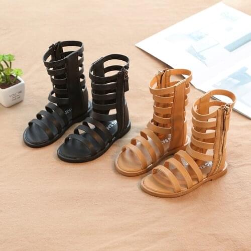 1 2 3 4 5 6 7 8 Years Little Girls Summer Rome Long Sandals Boots For Kids Girls Brown Black Dress Shoes Sandals New 2021