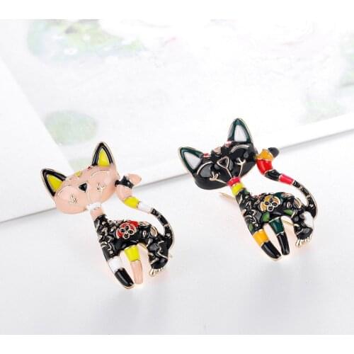 2 Colors New Cute Enamel Paint Cat Brooches for Women Enamel Brooch Pins Jewelry Accessories