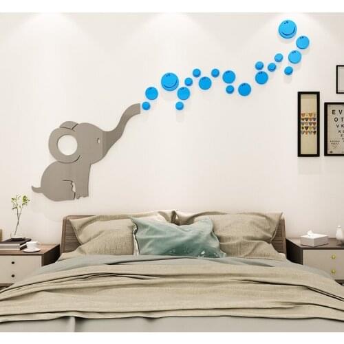 DIY 3d Wall Stickers Cute Elephant Blowing Bubbles Acrylic Wall Art Living Room Bedroom Childrens Room Self-Adhesive Sticker