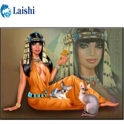 3D Diy Diamond Painting Cleopatra, Queen of Egypt, Sphynx animal Diamond Embroidered Rhinestone Picture Mosaic Home Decoration