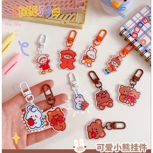 Anime Girl Keychain Kawaii Bear INS Trinket Accessories for Women Bag Pendant Airpods Key Chains Couple Gift Friends Gift