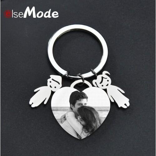 ELSEMODE Personalized DIY Photo Name Boy Girl Keychain Engrave Name Date Keyrings Stainless Steel Couple Family Anniversary Gift