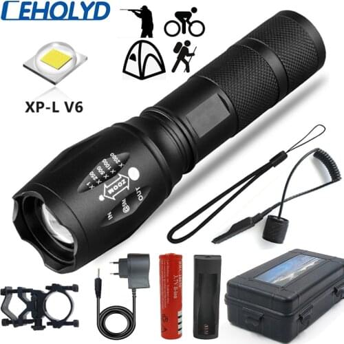 CEHOLYD Led flashlight Ultra Bright torch V6/L2/T6 Camping light 5 switch Modes Zoomable Bicycle Light use 18650 battery