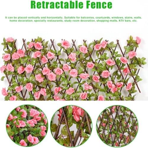 Wooden Hedge With Artificial Flowers Leaves Garden Decoration Screening Expanding Trellis Retractable Fence Dropshipping