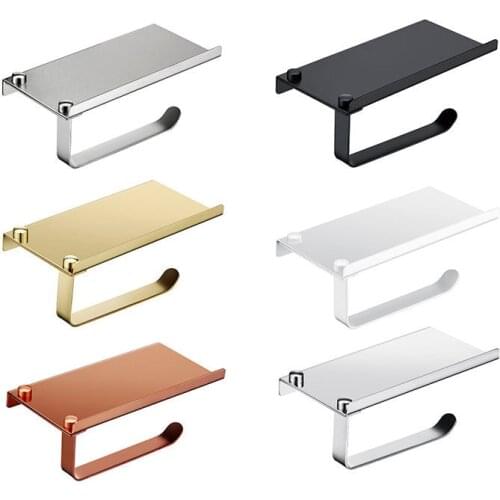 Paper Holders Polished Chrome Gold Silver Black Bathroom Toilet Holder Tissue Hanger Stainless Steel Wall Mount Holder For Phone