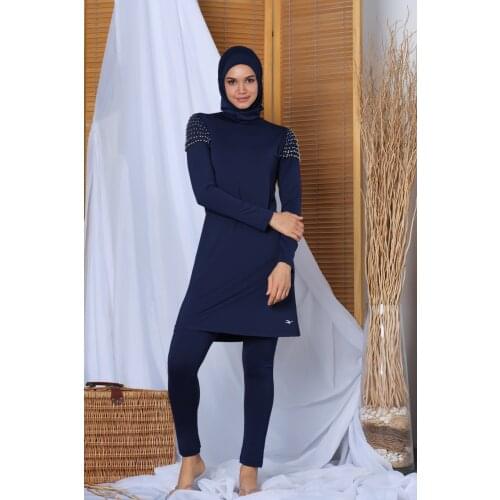 Womens Long Sleeve Shoulder Detail The Tights Hijab swimwear 20127 Navy blue