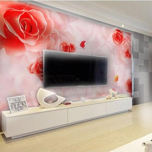 Beibehang mural living room bedroom sofa TV background romantic pink rose minimalist modern art wall papers home decor
