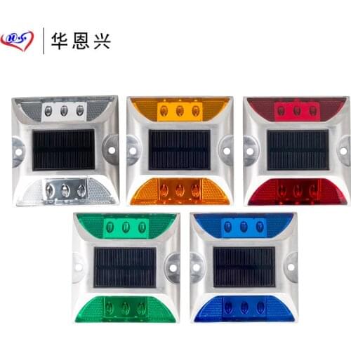 Solar energy small square spike double sided 6 LED lamp cast aluminum shell highway self light control reflective guidance lamp