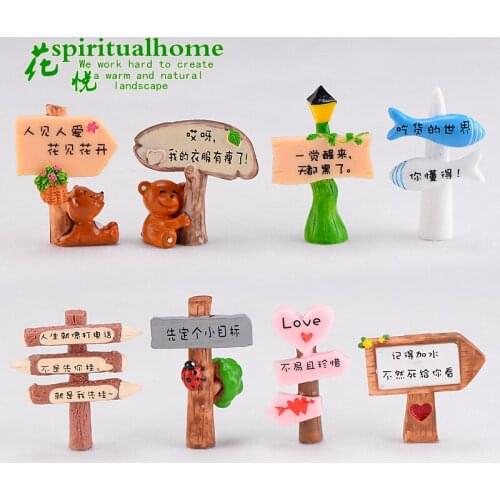 Mini Road Sign Cute Bear Stake Figurines Succulents Signpost Fairy Garden Miniature Bonsai Micro Landscape Doll House Decor Gift