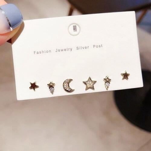 Fashion Simple Mini Moon Star Stud Earrings Set 6-piece Cubic Zircon Stud Earring Set For Women Girls Jewelry S-E1196