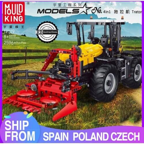 MOULD KING Remote Control High-tech Grassland Harrow Tractor Farming Agriculture Cultivator Loader Truck Building Blocks Toys