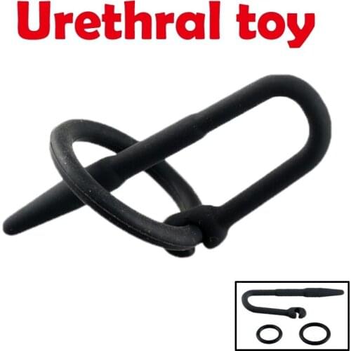 Male Silicone Urethral Sounds with Glans Ring Penis Plug Dilator Urethral Catheter Penis Sounding Sex Toy Men