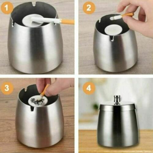 Stainless Steel Ashtra Y 8x8x7.5 Cm With Lid Windproof Round Ashtra Y For Indoor & Outdoor In Stock Drop Shipping