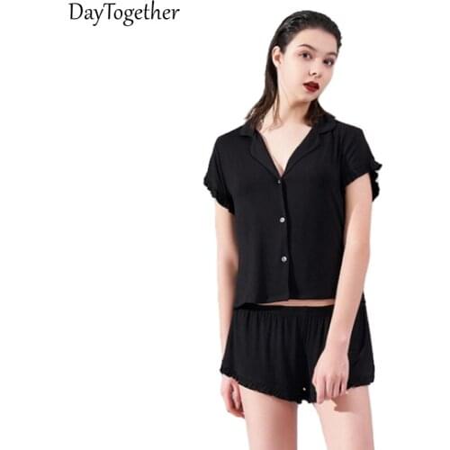Summer Pijamama Woman Cotton Modal Short Pajamas Set for Women Sweet 2 Pices Short Sleeves Sleepwear Home Clothes