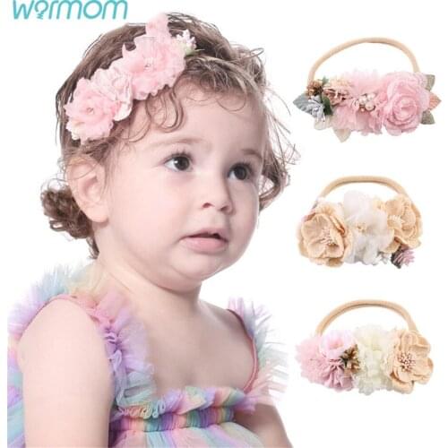Warmom Baby Accessories Pink Flower Baby Girl Boy Headbands Toddler Hair Band Solid Newborn Bow Headwear Photo Props Kids Gifts