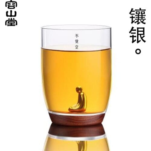 RongShan unknowingly hall hall Taiwan wood glass glass cup silver cup single cup size heat sample tea cup host
