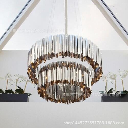 Postmodern luxury simple living room hotel stainless steel chandelier fashion restaurant villa exhibition hall round chandelier