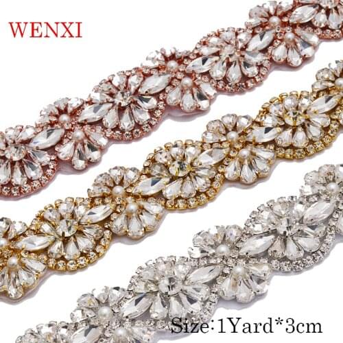 "WENXI 10YARDS Handmade Bridal Beads Rose Gold Crystal Rhinestones Applique Sewing On For Wedding Dress Sash WX875