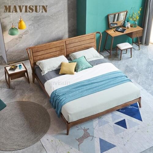 Japanese Antique Minimalist Master Bedroom Solid Wood Wedding Double Bed 1.5m 1.8m Bedroom Set Furniture Household Modern Simple