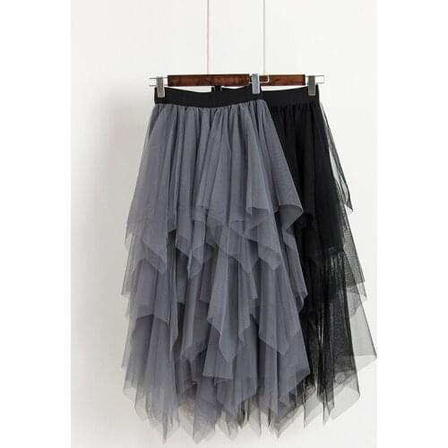 Women Tulle Mesh Skirt Fashion Spring Summer Jupe Tulle Mini Skirts Asymmetric Patchwork High Waist Skirts