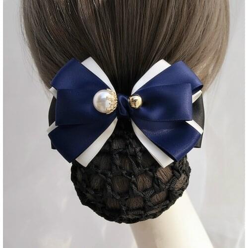 New Arrival Handmade Ribbon Bow Hair Pins for Women Fabric Pearl Bun Hair Clips Cover Snood Net Satin Hair Jewelry Accessories