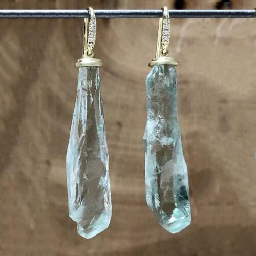 Womens Fashion Gold Hoop Icicle Hanging Earrings Micro Paved Zircon Blue Transparent Crystal Dangle Earrings Wedding Earrings