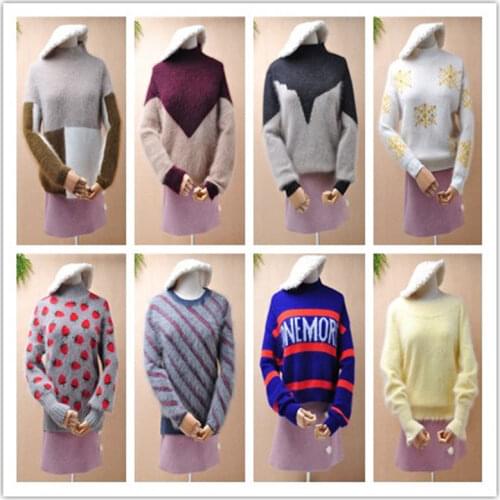 Ladies women fashion floral colored angora rabbit fur knitwear winter clothing warm loose pullover jumper sweater tops pull