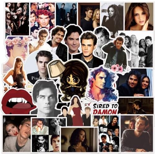 50PCS TV Show The Vampire Diaries Stickers DIY Fridge Skateboard Guitar Laptop Guitar Luggage Cool Stickers Decal for Kid Toy