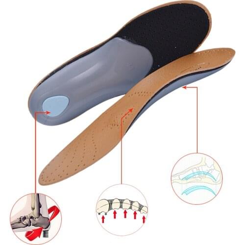 2 pairs/lot EXPfoot Premium Healthy Leather Orthopedic Insole Arch Support for Flat Foot EVA Pads deodorization men and women