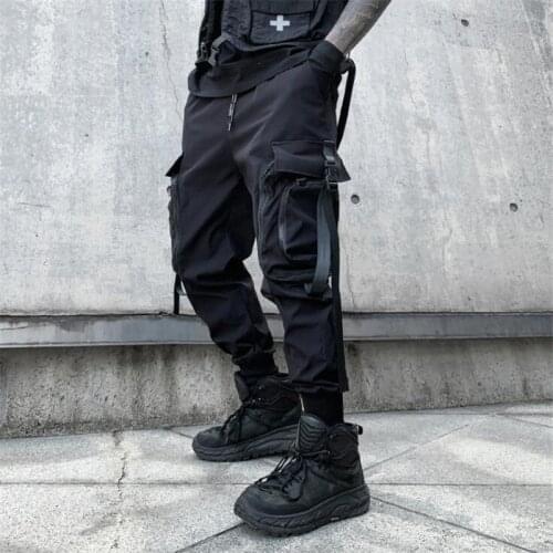 2021 Spring Autumn Ribbons Buckle Casual Cargo Pants Man Hip Hop Techwear Joggers Japanese Fashion Trousers Streetwear