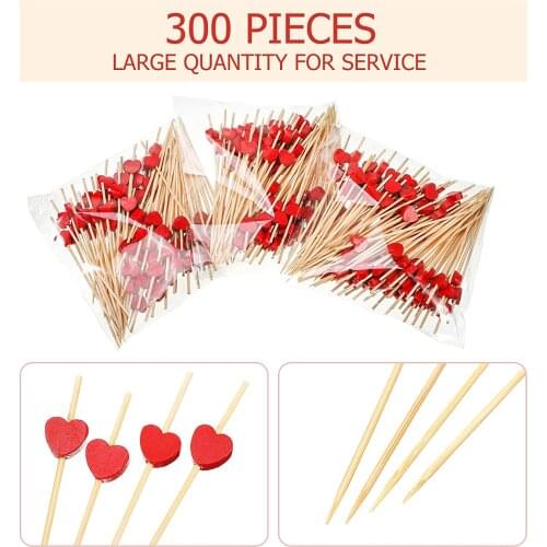 300pcs12cm Hart Bamboe Voedsel Selectie Buffet Taart Fruit Vork Party Cake Dessert Salade Groente Bar Cocktail Tandenstoker Spie