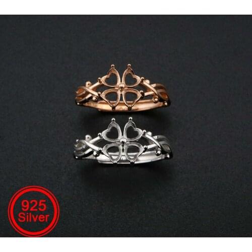 4MM Heart Prong Ring Settings Blank Adjustable 4 Stones Clover Rose Gold Plated Solid 925 Sterling Silver DIY Bezel 1294186