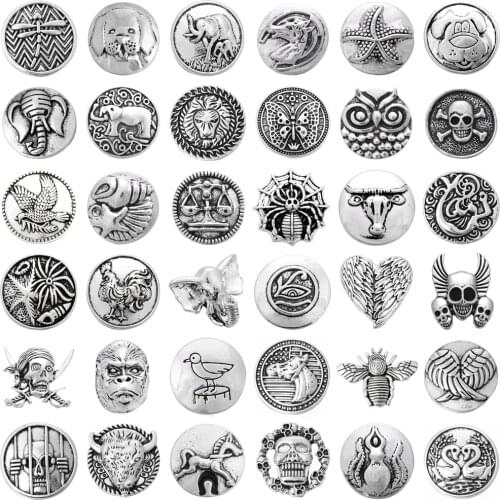 5pcs/lot New Snap Jewelry Dragonfly Butterfly Elephant Dog Owl Skull Metal 18MM Snap Buttons Fit Snap Bracelets Buttons Jewelry