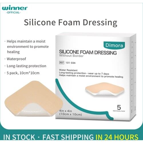Silicone Adhesive Foam Dressing Without Border Waterproof Wound Dressing Patch Plaster Highly Absorbent Pads for Wound Care 5pcs
