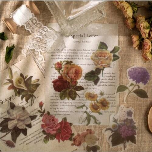60pcs Flower Plant Sticker Florist Paper Handbook Album decoration white seasonal flower blooms DIY scrapbooking 175*100mm