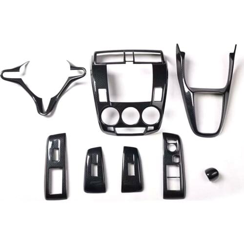 8Pcs/set Car Styling For Honda City 2008-2012 Left Hand Drive Car interior Decoration Cover Trim Stickers ABS Carbon Fiber Style