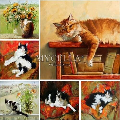Animals 5D DIY Diamond Painting Cross Stitch Cats Needlework Round Rhinestone Mosaic Diamond Embroidery Crafts Gift Home Decor