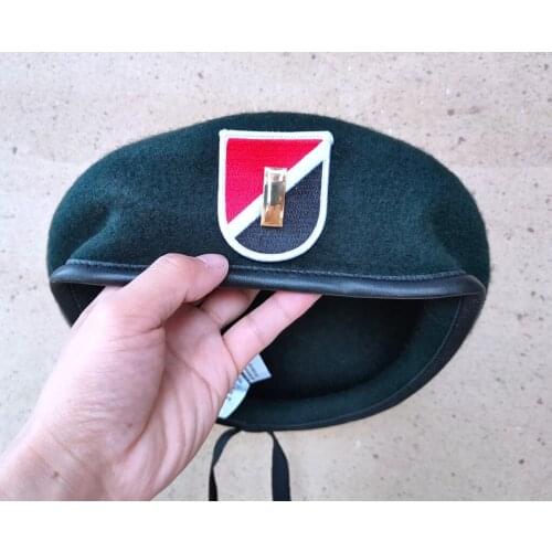 US Army 6th Special Forces Group Wool Blackish Green Beret SECOND LIEUTENANT OFFICER RANK INSIGNIA Military Hat 1963~1971