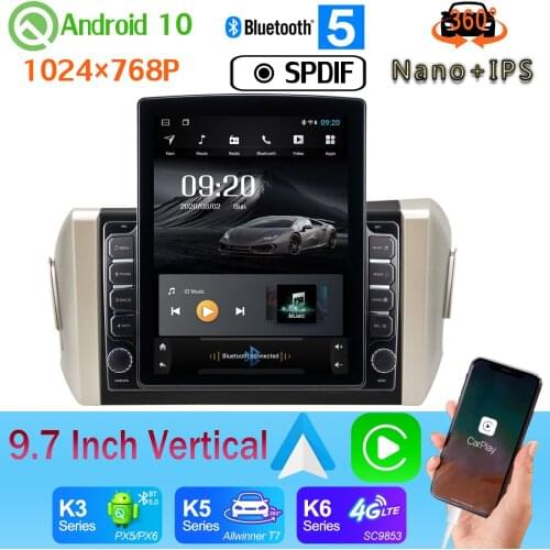 9.7" Vertical Style Car Media Player SPDIF GPS For Toyota Innova Crysta LHD RHD 2016-2019 Android 10 360 Camera PX6 4+64G Radio