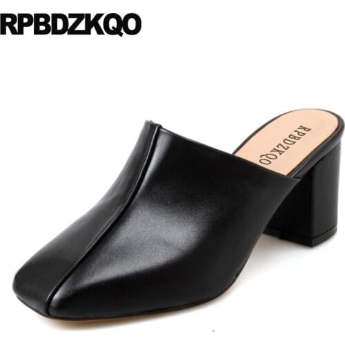 Mules slipper new 3 inch ladies pumps size 4 34 thick sandals brand women fashion 2019 summer shoes black square toe high heels
