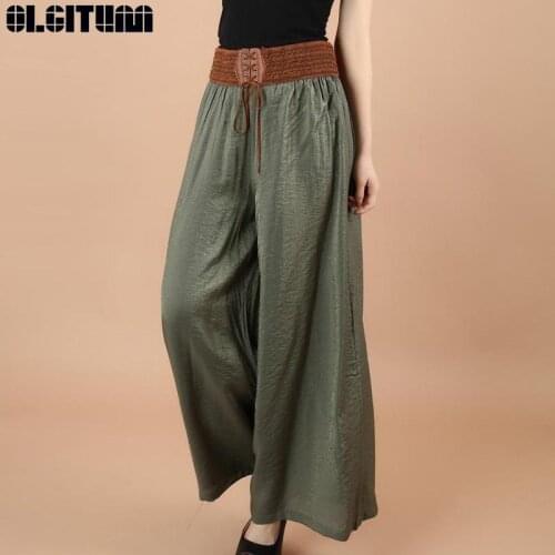 New Fashion Female Wide Leg Pants Women High Waist Stretch Bandage Flare Pants Broad Leg Dance Pants Long Trousers PT285