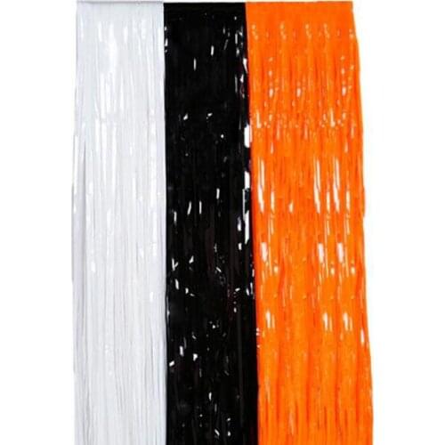 Black/White/Orange Plastic Fringe Foil Curtain Shimmer Tinsel Birthday Halloween Party Backdrop Doorway Decorations SL4365
