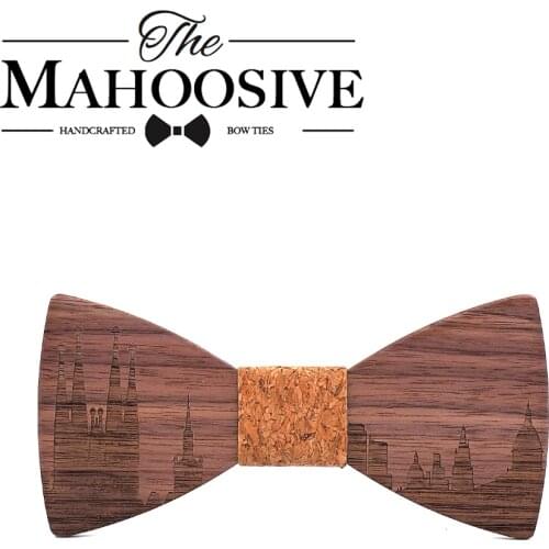 Wooden Bowtie Cravat Men Groom BARCELONA City Skyline Mens Suit Shirt Necktie Classic Neckwear Handmade Butterfly bowtie