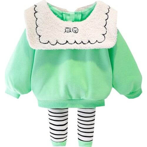 Toddler Girl Fall Clothes Baby Cotton Doll Collar Set Newborn Kids 2-Pices Clothing Children Cute Top+Stripe Pants Outfit 6M-4T