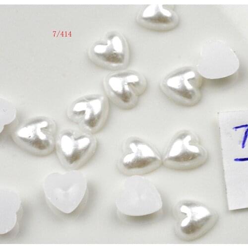 FLTMRH 50pcs 7mm Heart Flat Back Cabochon Beads Half Pearl Beads Decoration Nail Art DIY Jewelry Making