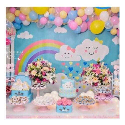 Cartoon Rainbow cloud Backdrop Girls Baby Shower Party Decor Kids Photography Background Birthday Portraits Room Wallpaper booth