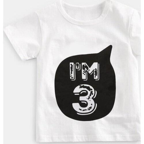 2021 Happy Birthday Number Cool Print Baby Boys T-shirt Girls Clothes Children Funny T Shirt Fashion Kids Girl Tops Round Neck