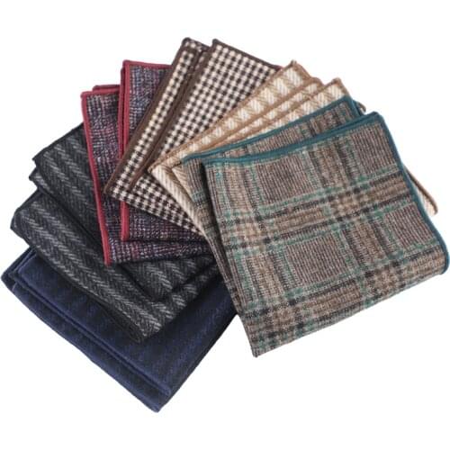 Multicolor Plaid Stripe Men Women Pocket Squares Business Chest Towel Handkerchiefs Hankies Scarves Multi Purpose Wool Hanky