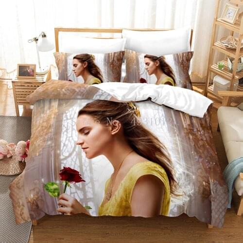Beauty and the Beast Bedding set Twin Size Belle Princess Quilt Duvet Covers for Girls Bedroom Decor Queen Bed Linens King Kids